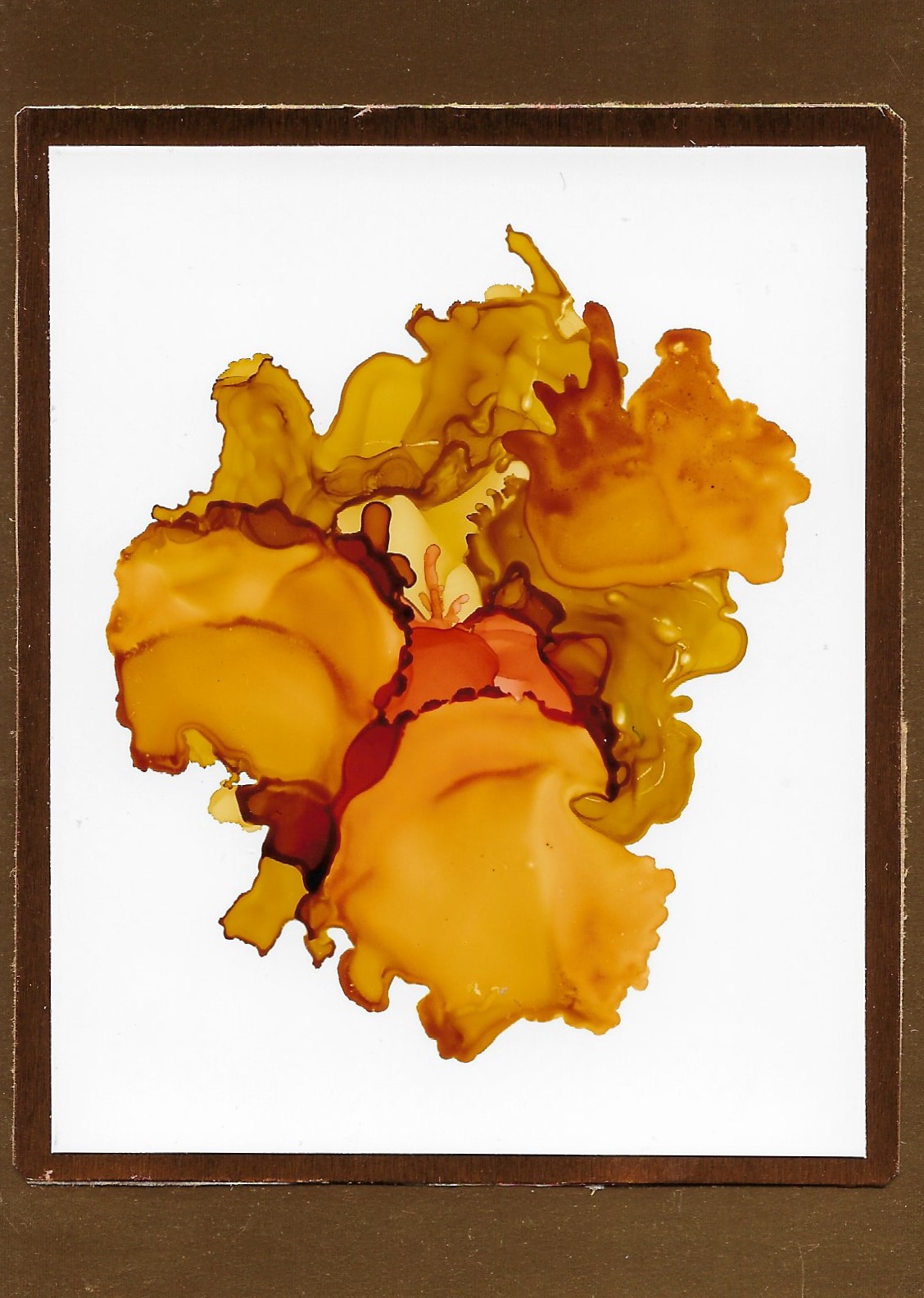 Alcohol Ink Painted Marigold with Gold Frame